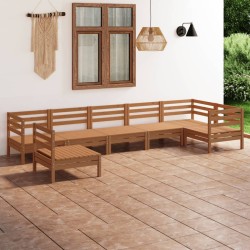 vidaXL Juego muebles de jardín 7 pzas madera pino maciza marrón miel