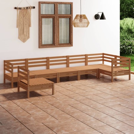 vidaXL Juego muebles de jardín 7 pzas madera pino maciza marrón miel