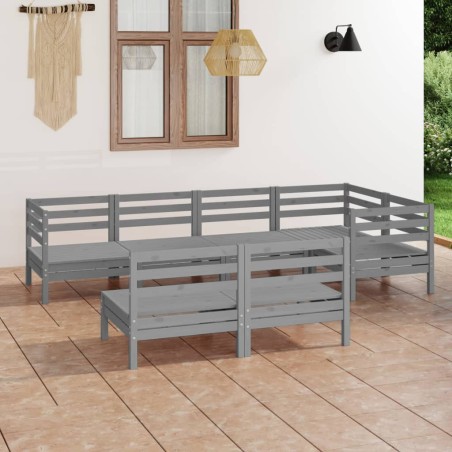 vidaXL Juego de muebles de jardín 7 piezas madera maciza de pino gris