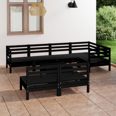 vidaXL Juego de muebles de jardín 8 pzas madera maciza de pino negro