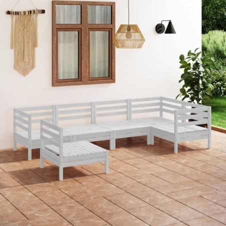 vidaXL Juego de muebles de jardín 6 piezas madera maciza pino blanco