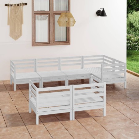 vidaXL Juego de muebles de jardín 7 piezas madera maciza pino blanco