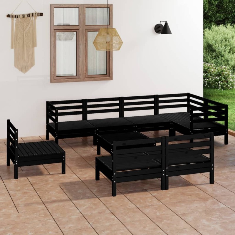vidaXL Juego de muebles de jardín 9 pzas madera maciza de pino negro vidaXL Juego de muebles de jardín 9 pzas madera maciza de pino negro