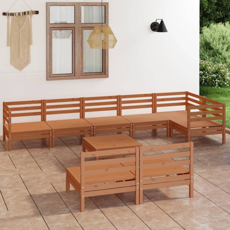 vidaXL Juego muebles de jardín 9 pzas madera maciza pino marrón miel vidaXL Juego muebles de jardín 9 pzas madera maciza pino marrón miel