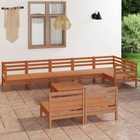 vidaXL Juego muebles de jardín 9 pzas madera maciza pino marrón miel