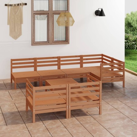 vidaXL Juego muebles de jardín 8 pzas madera maciza pino marrón miel