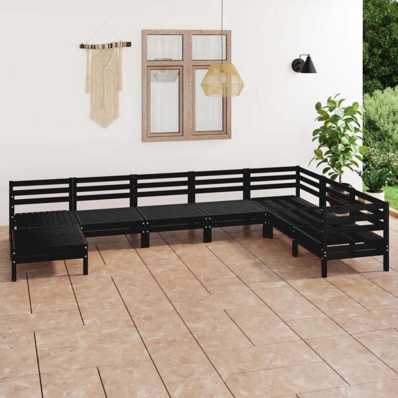 vidaXL Juego de muebles de jardín 8 pzas madera maciza de pino negro vidaXL Juego de muebles de jardín 8 pzas madera maciza de pino negro
