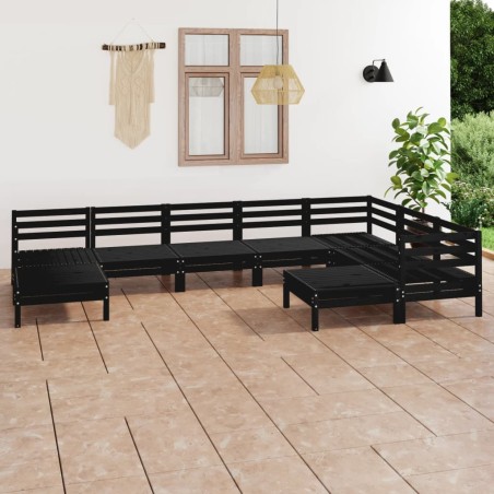 vidaXL Juego de muebles de jardín 9 pzas madera maciza de pino negro