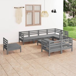 vidaXL Juego de muebles de jardín 9 piezas madera maciza de pino gris