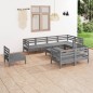 vidaXL Juego de muebles de jardín 9 piezas madera maciza de pino gris
