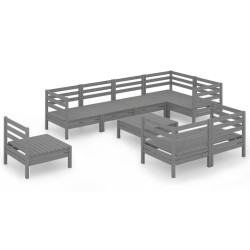 vidaXL Juego de muebles de jardín 9 piezas madera maciza de pino gris