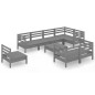 vidaXL Juego de muebles de jardín 9 piezas madera maciza de pino gris