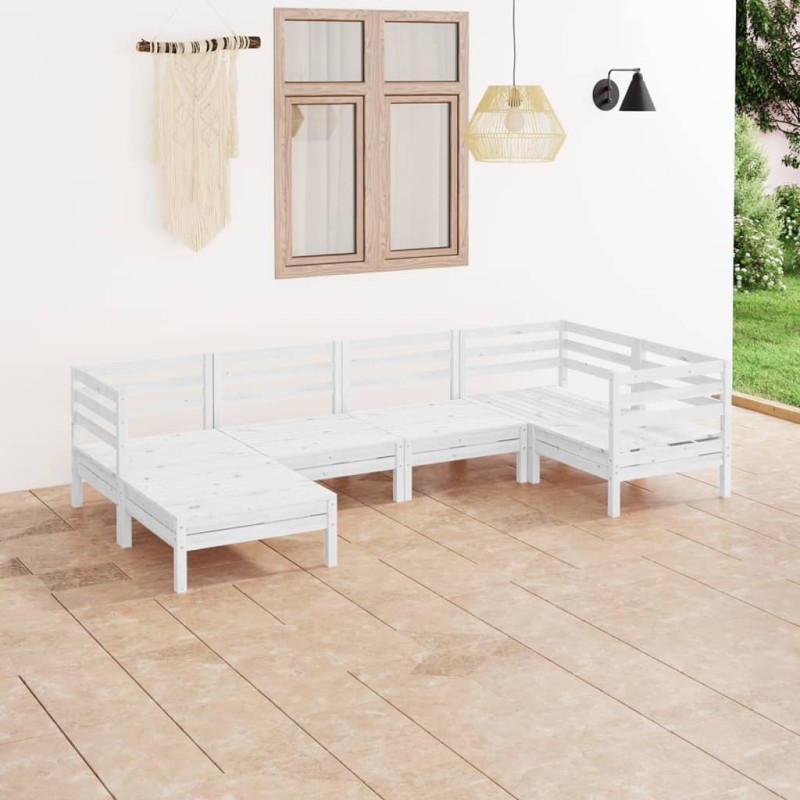 vidaXL Juego de muebles de jardín 6 piezas madera maciza pino blanco vidaXL Juego de muebles de jardín 6 piezas madera maciza pino blanco