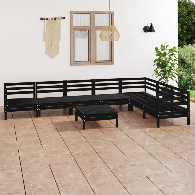vidaXL Juego de muebles de jardín 8 pzas madera maciza de pino negro vidaXL Juego de muebles de jardín 8 pzas madera maciza de pino negro