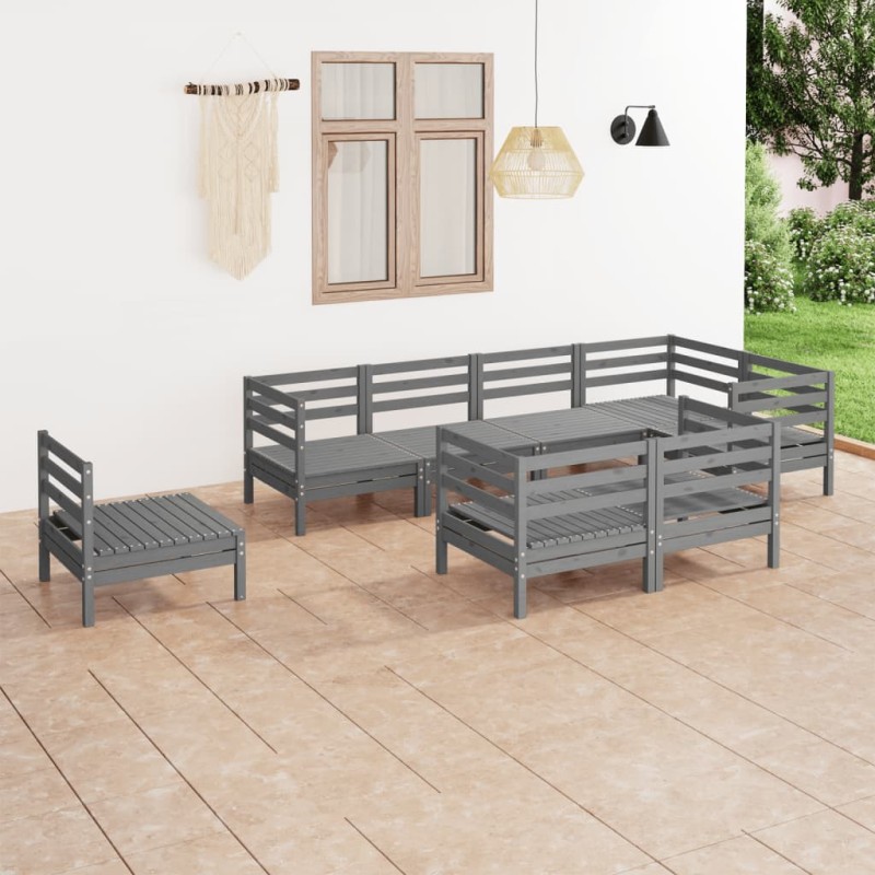vidaXL Juego de muebles de jardín 8 piezas madera maciza de pino gris vidaXL Juego de muebles de jardín 8 piezas madera maciza de pino gris