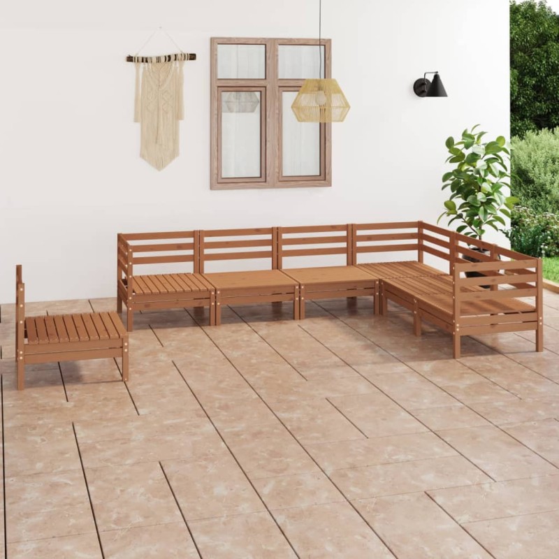 vidaXL Juego muebles de jardín 7 pzas madera maciza pino marrón miel vidaXL Juego muebles de jardín 7 pzas madera maciza pino marrón miel