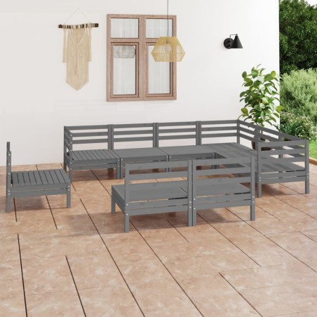vidaXL Juego de muebles de jardín 9 piezas madera maciza de pino gris