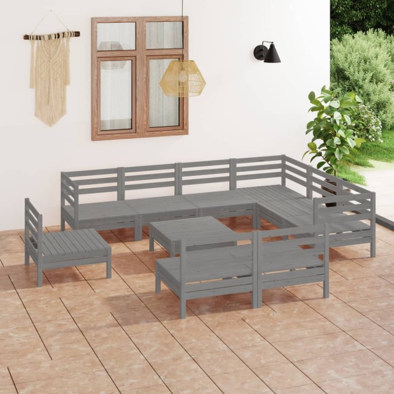 vidaXL Juego de muebles de jardín 10 piezas madera maciza de pino gris vidaXL Juego de muebles de jardín 10 piezas madera maciza de pino gris