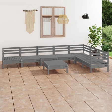 vidaXL Juego de muebles de jardín 8 piezas madera maciza de pino gris