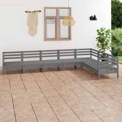 vidaXL Juego de muebles de jardín 7 piezas madera maciza de pino gris