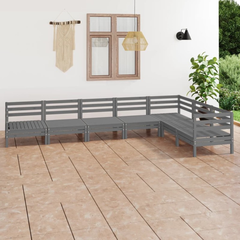 vidaXL Juego de muebles de jardín 7 piezas madera maciza de pino gris vidaXL Juego de muebles de jardín 7 piezas madera maciza de pino gris