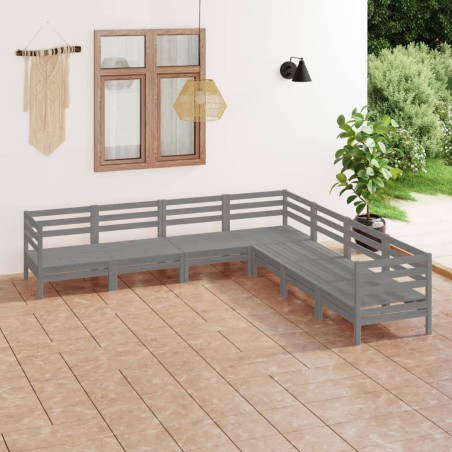 vidaXL Juego de muebles de jardín 7 piezas madera maciza de pino gris