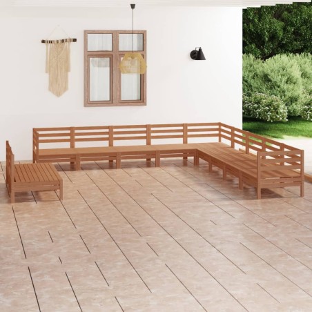 vidaXL Juego muebles de jardín 11 pzas madera maciza pino marrón miel
