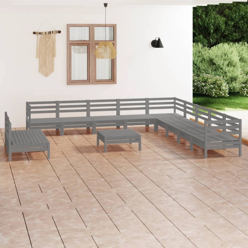 vidaXL Juego de muebles de jardín 12 piezas madera maciza de pino gris vidaXL Juego de muebles de jardín 12 piezas madera maciza de pino gris