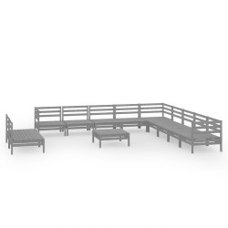 vidaXL Juego de muebles de jardín 12 piezas madera maciza de pino gris