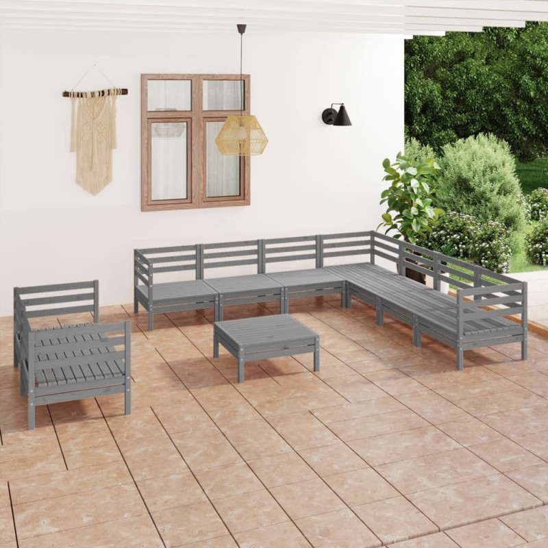 vidaXL Juego de muebles de jardín 10 piezas madera maciza de pino gris vidaXL Juego de muebles de jardín 10 piezas madera maciza de pino gris