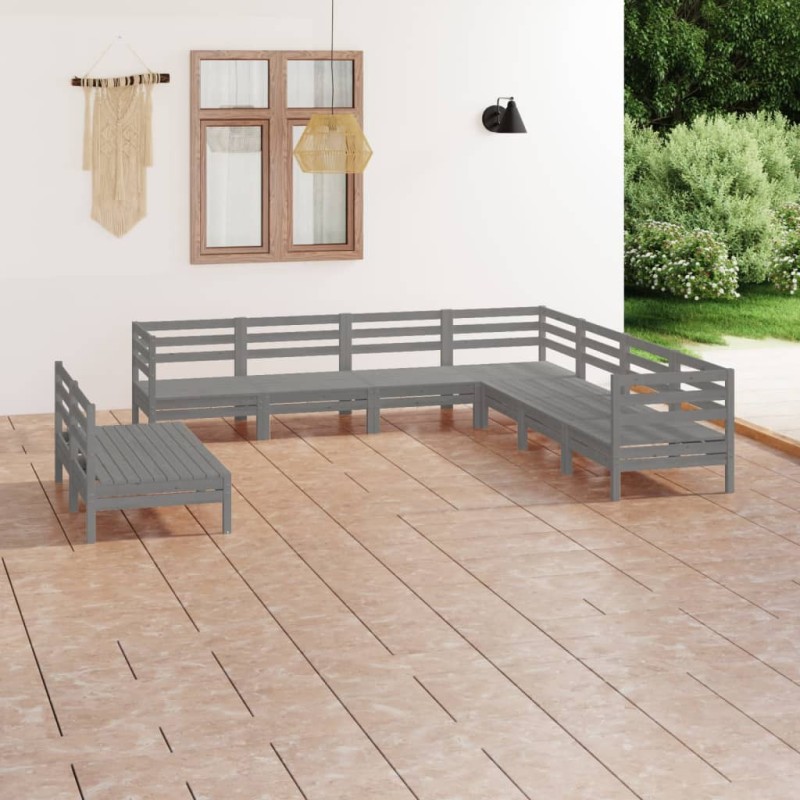 vidaXL Juego de muebles de jardín 9 piezas madera maciza de pino gris vidaXL Juego de muebles de jardín 9 piezas madera maciza de pino gris