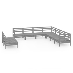 vidaXL Juego de muebles de jardín 9 piezas madera maciza de pino gris
