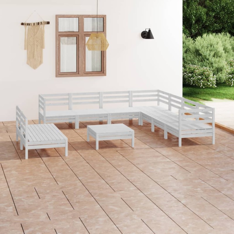 vidaXL Juego de muebles de jardín 10 piezas madera maciza pino blanco vidaXL Juego de muebles de jardín 10 piezas madera maciza pino blanco