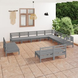 vidaXL Juego de muebles de jardín 12 piezas madera maciza de pino gris
