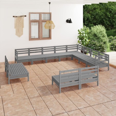 vidaXL Juego de muebles de jardín 12 piezas madera maciza de pino gris