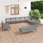 vidaXL Juego de muebles de jardín 12 piezas madera maciza de pino gris