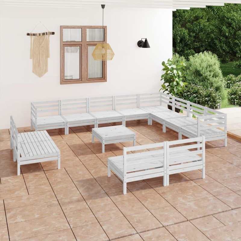 vidaXL Juego de muebles de jardín 13 piezas madera maciza pino blanco vidaXL Juego de muebles de jardín 13 piezas madera maciza pino blanco