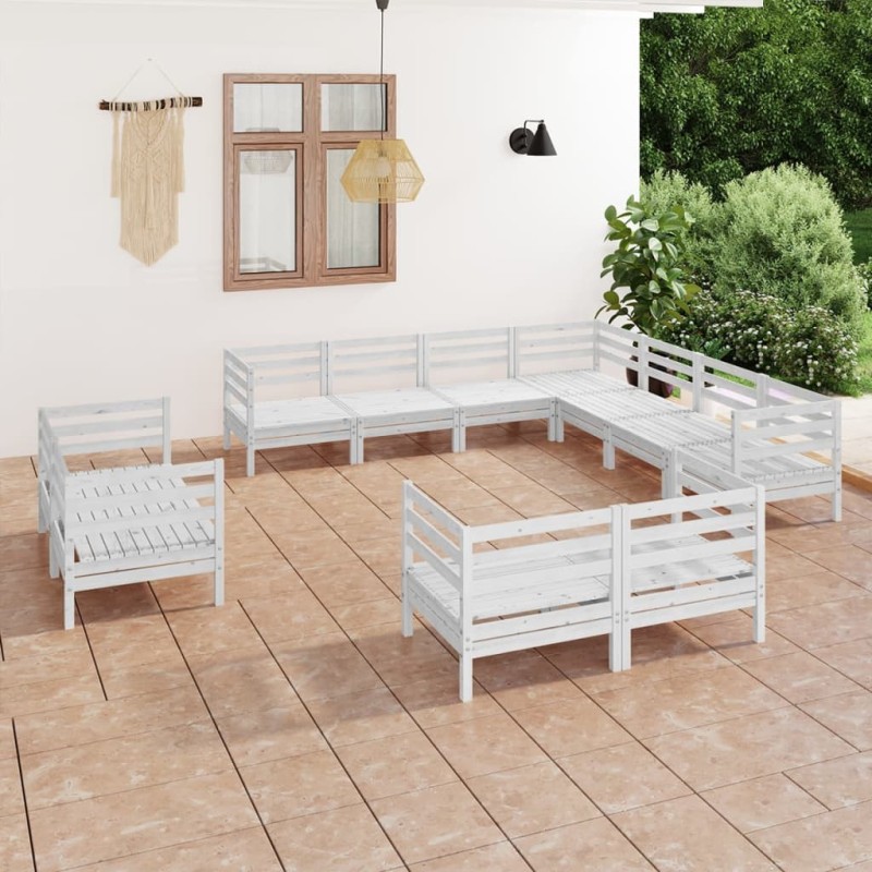 vidaXL Juego de muebles de jardín 11 piezas madera maciza pino blanco vidaXL Juego de muebles de jardín 11 piezas madera maciza pino blanco