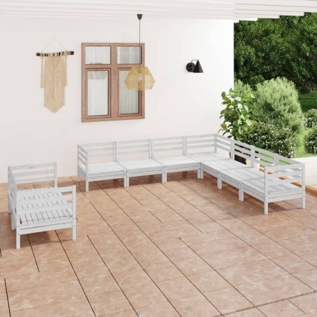 vidaXL Juego de muebles de jardín 9 piezas madera maciza pino blanco