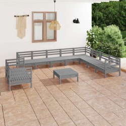 vidaXL Juego de muebles de jardín 11 piezas madera maciza de pino gris