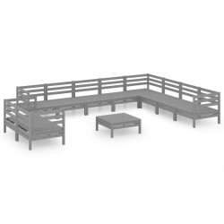 vidaXL Juego de muebles de jardín 11 piezas madera maciza de pino gris
