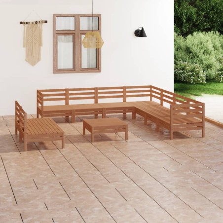 vidaXL Juego muebles de jardín 10 pzas madera maciza pino marrón miel