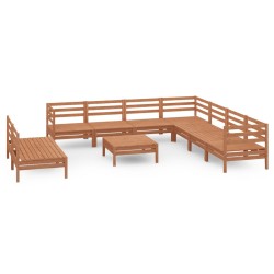 vidaXL Juego muebles de jardín 10 pzas madera maciza pino marrón miel