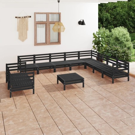 vidaXL Juego de muebles de jardín 11 pzas madera maciza de pino negro