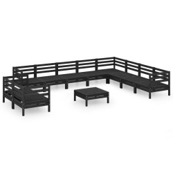vidaXL Juego de muebles de jardín 11 pzas madera maciza de pino negro