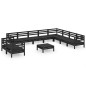 vidaXL Juego de muebles de jardín 11 pzas madera maciza de pino negro vidaXL Juego de muebles de jardín 11 pzas madera maciza de pino negro