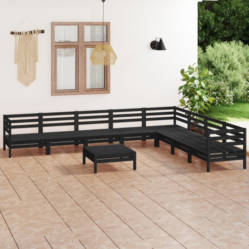 vidaXL Juego de muebles de jardín 9 pzas madera maciza de pino negro
