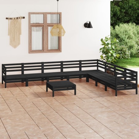 vidaXL Juego de muebles de jardín 9 pzas madera maciza de pino negro