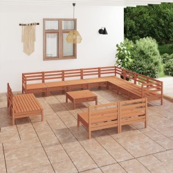 vidaXL Juego muebles de jardín 13 pzas madera maciza pino marrón miel