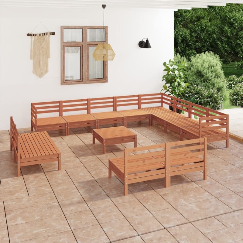 vidaXL Juego muebles de jardín 13 pzas madera maciza pino marrón miel vidaXL Juego muebles de jardín 13 pzas madera maciza pino marrón miel